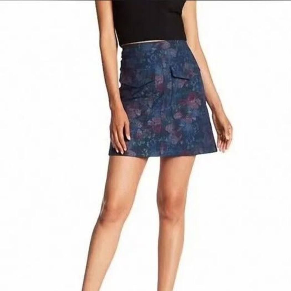 Erin Fetherson Anthropologie Women's Blue Floral A-Line Mini Skirt- NWT